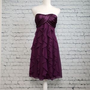 Xscape Plum Strapless Cocktail Dress with Ruffles